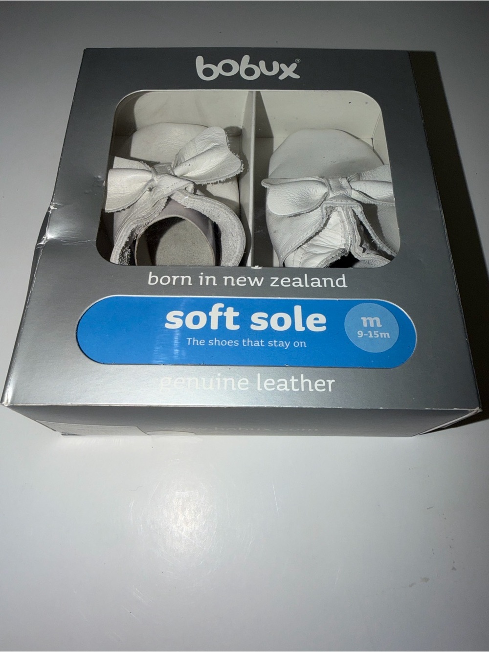 Bobux White Leather Soft Sole Baby Shoes with Bow